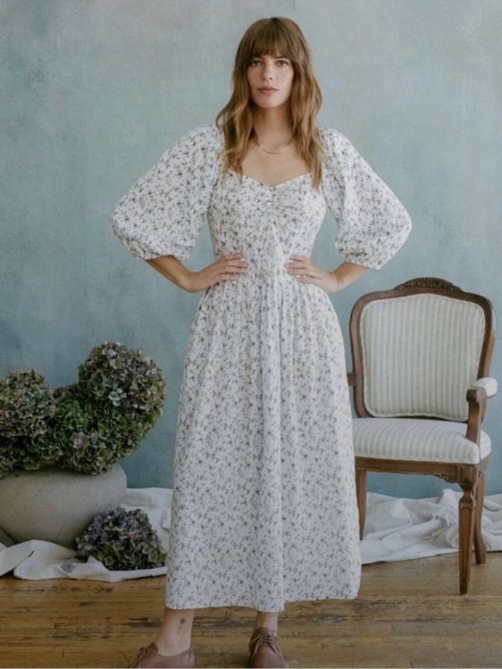 CHRISTY DAWN Peyton Cotton Nap Dress in Bluestar Floral NWT
